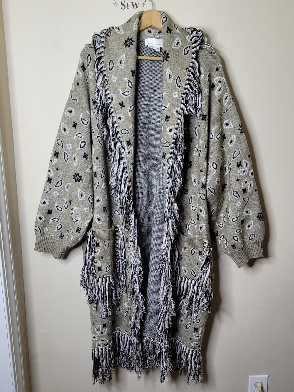 Anthropologie Bandana Fringed Duster Sweater - Picture 2 of 10